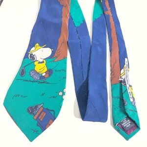 Peanuts Snoopy Golf Necktie - Blue and Green Vintage 1958-1965 ,100% Silk , F3